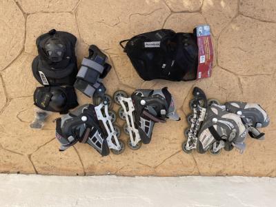 2 pairs of inline skates, sizes 38 and 39, incl. protective pads, see pictures