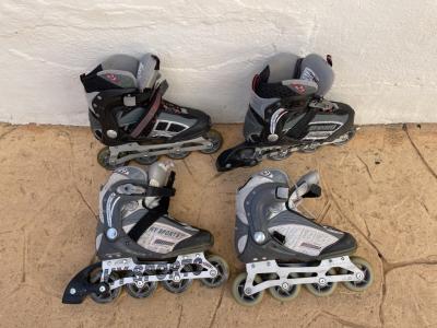 2 pairs of inline skates, sizes 38 and 39, incl. protective pads, see pictures