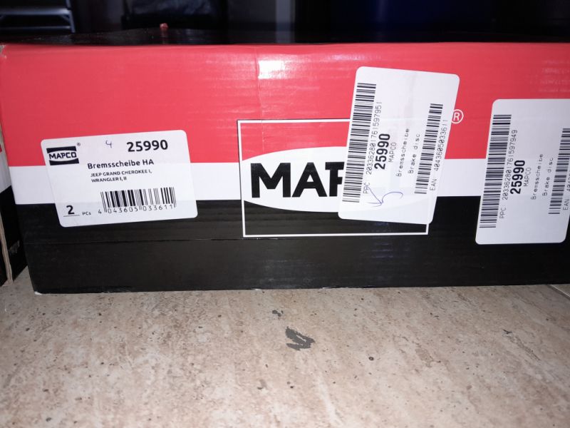 2 paquetes de 2x discos de freno para el eje trasero, MAPCO 25990 para JEEP Wrangler y Cherokee