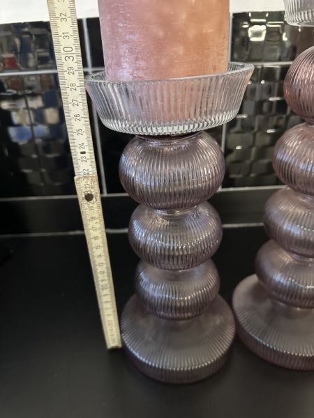 2 x Kerzenständer aus Glas - Rosa - Höhe: 35 und 29 cm - Keine Mängel inkl. Kerzen