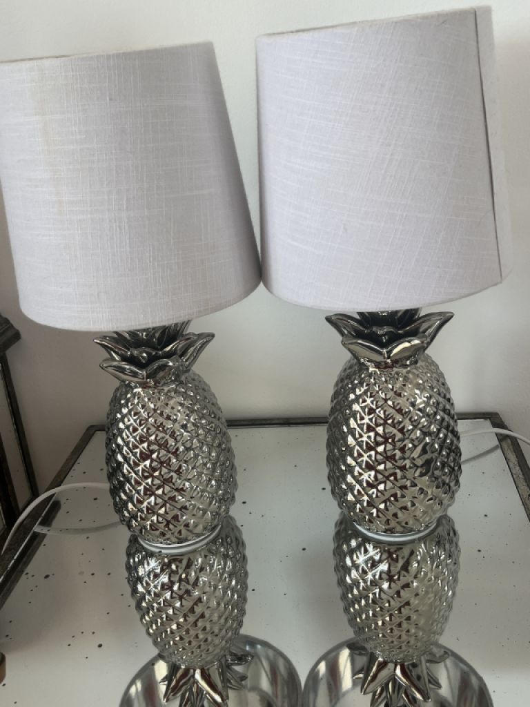 2x Table Lamp Pineapple Silver, 35cm