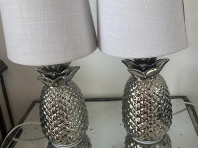 2x Tischlampe Ananas Silber, 35cm