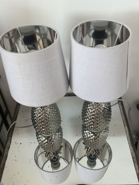 2x Table Lamp Pineapple Silver, 35cm