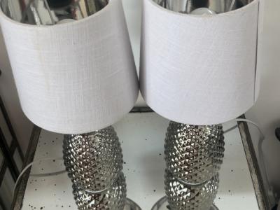 2x Table Lamp Pineapple Silver, 35cm