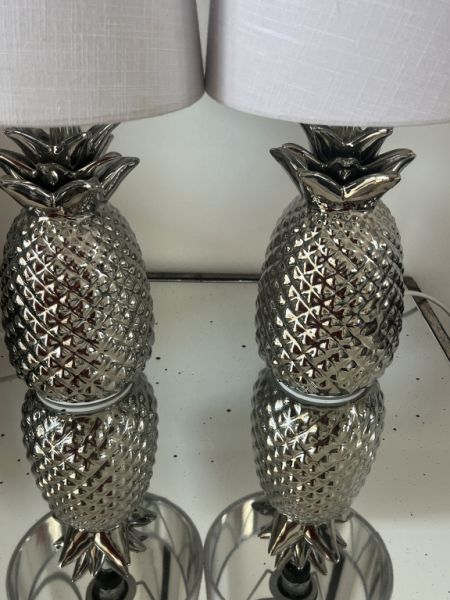 2x Table Lamp Pineapple Silver, 35cm