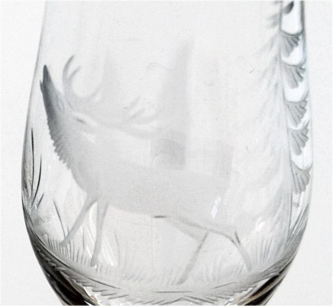5 champagne glasses with hand-cut pictures