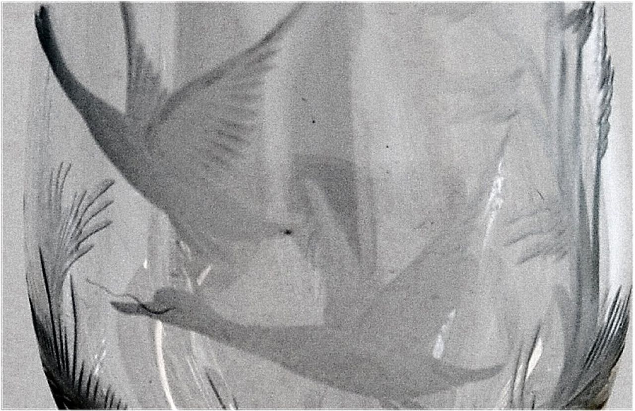 5 champagne glasses with hand-cut pictures