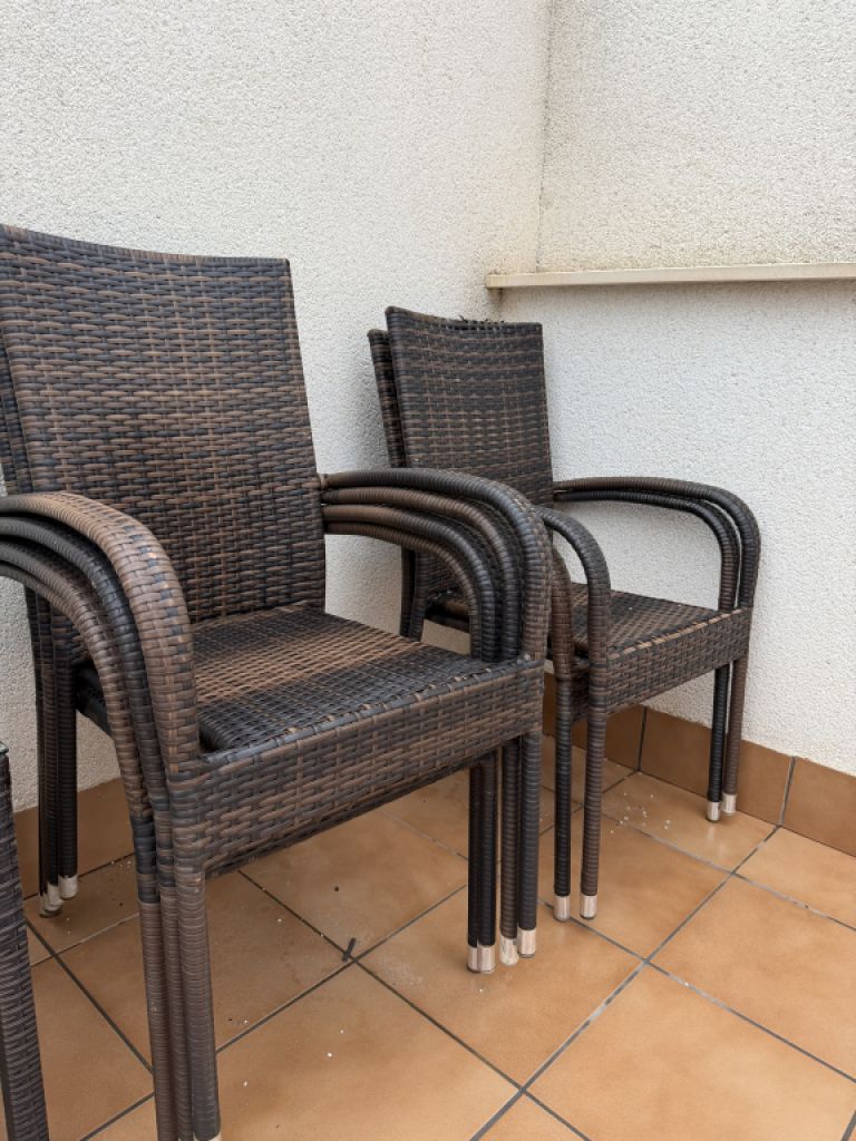 6 Stühle Stuhl Rattan braun outdoor mit Tisch