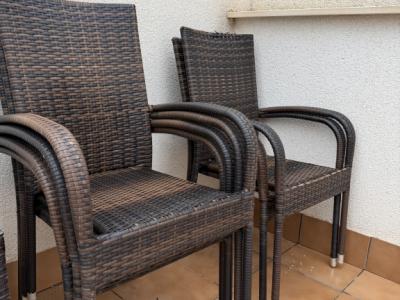 6 rattan chairs, brown, outdoor, with table