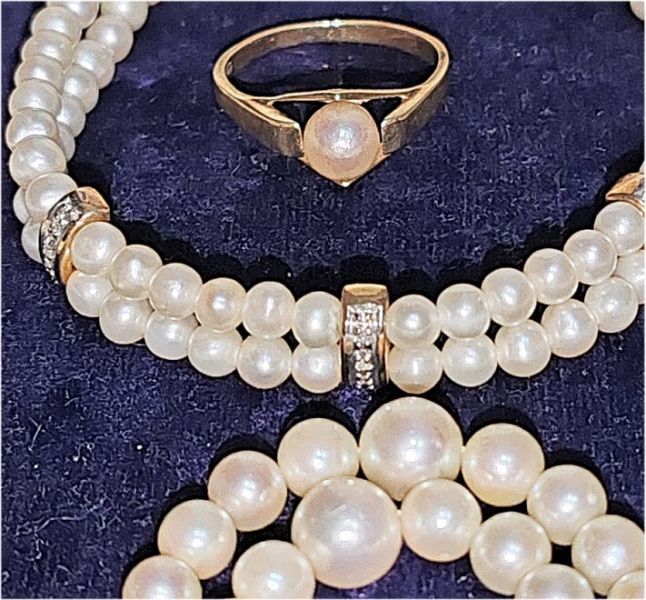 Akoya Perlen-Schmuck-Set Halskette, Armband und Ring mit Sterling Silver und 8 K Gold