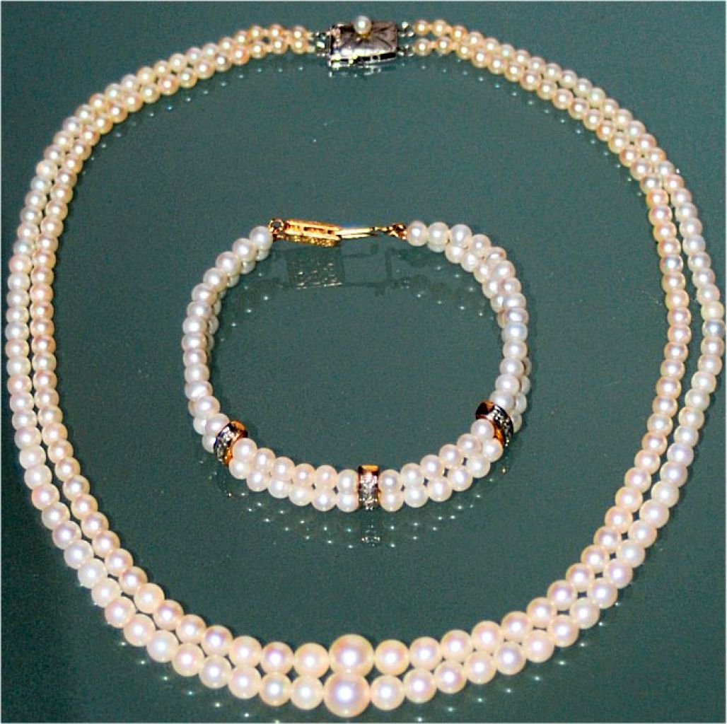 Akoya Perlen-Schmuck-Set Halskette, Armband und Ring mit Sterling Silver und 8 K Gold