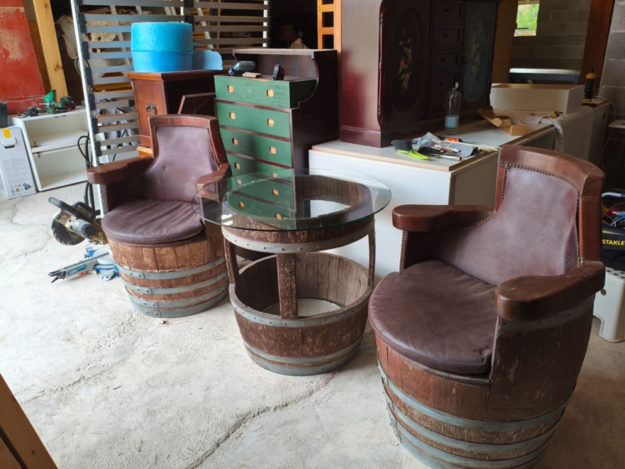 Old barrels converted into a beautiful seating area