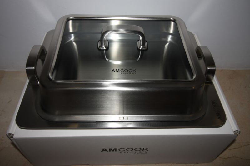 AMcook stainless steel Teppanyaki plate "Plancha" with glass lid (induction compatible) - NEW and SEALED