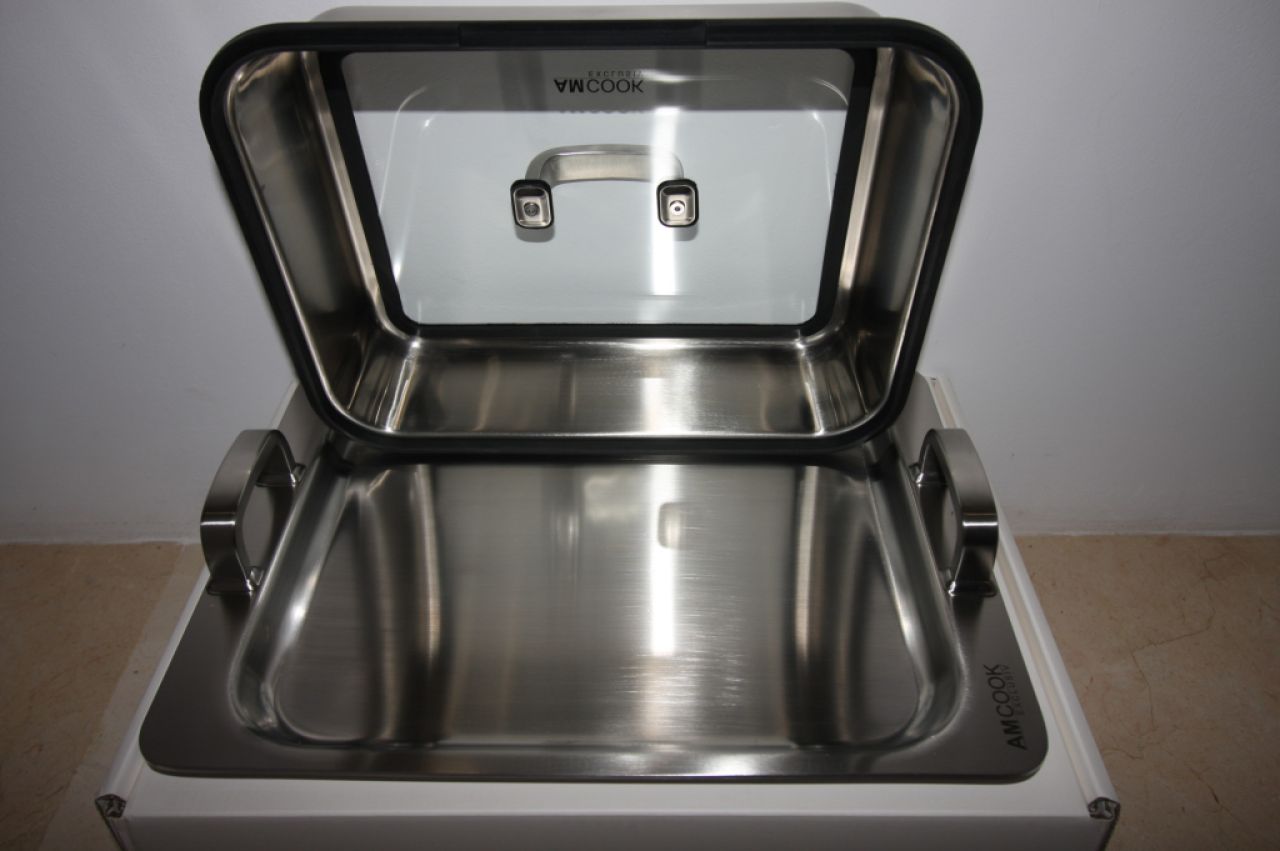 AMcook stainless steel Teppanyaki plate "Plancha" with glass lid (induction compatible) - NEW and SEALED