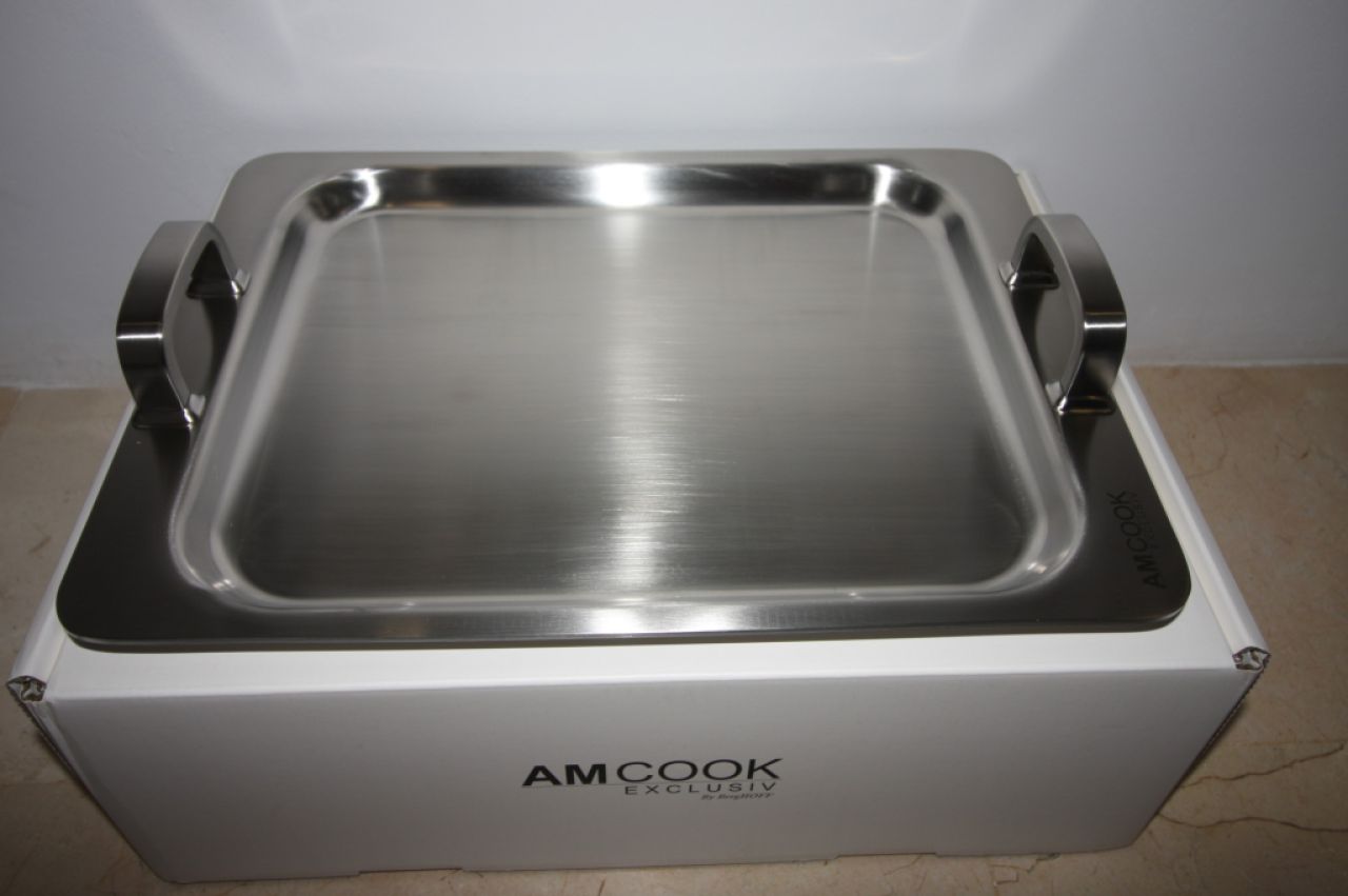 AMcook stainless steel Teppanyaki plate "Plancha" with glass lid (induction compatible) - NEW and SEALED