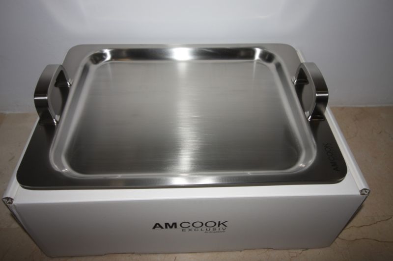 AMcook stainless steel Teppanyaki plate "Plancha" with glass lid (induction compatible) - NEW and SEALED