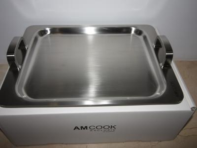 AMcook stainless steel Teppanyaki plate "Plancha" with glass lid (induction compatible) - NEW and SEALED