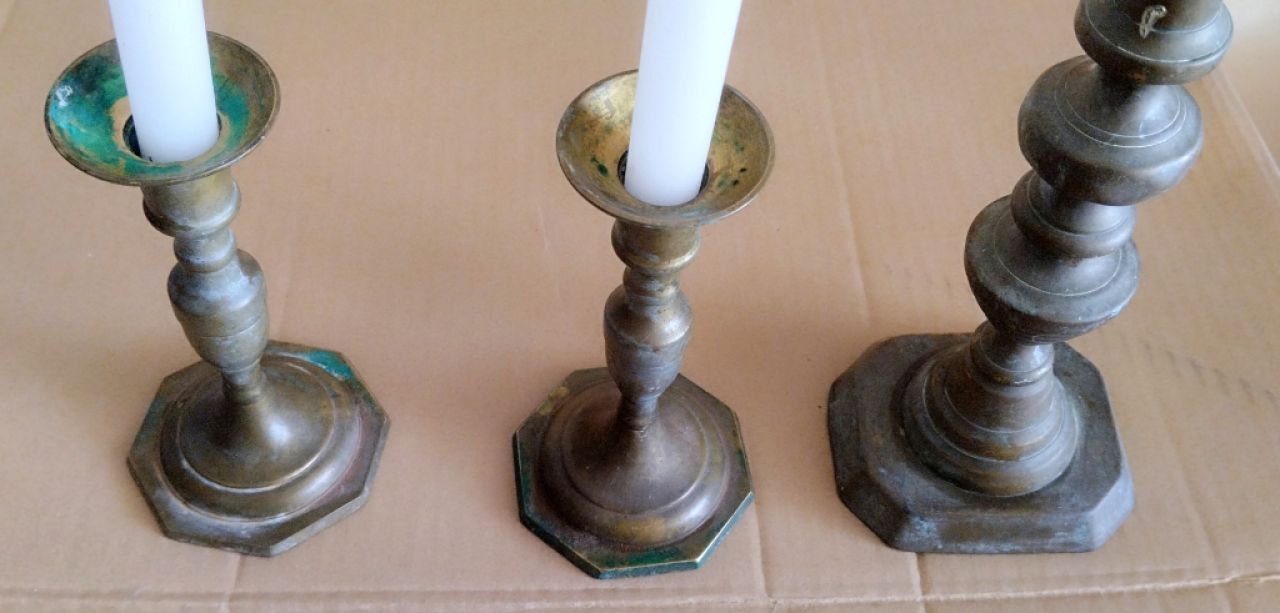 Antique Bronze Candlestick with Patina