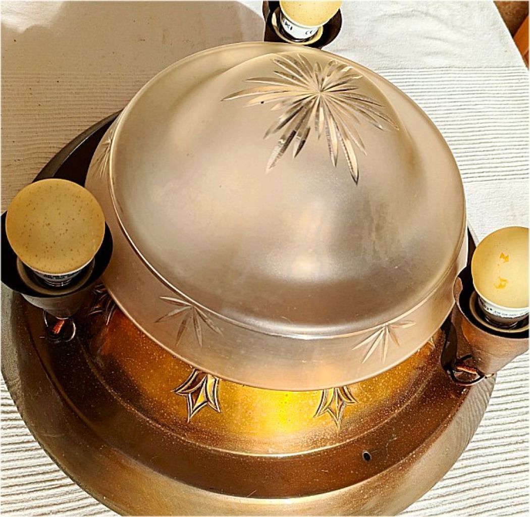 antike, sehr dekorative Deckenleuchte, Messing und Kristall, Jugendstil