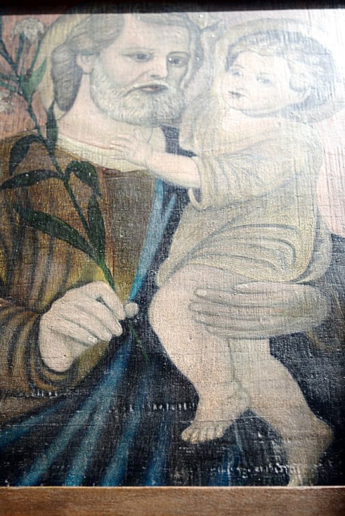Antique painting, Saint Joseph with baby Jesus