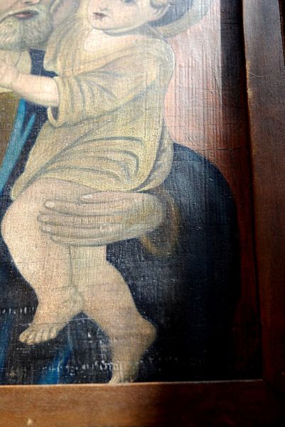 Antique painting, Saint Joseph with baby Jesus