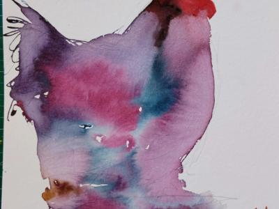 Watercolor of blue-purple hen