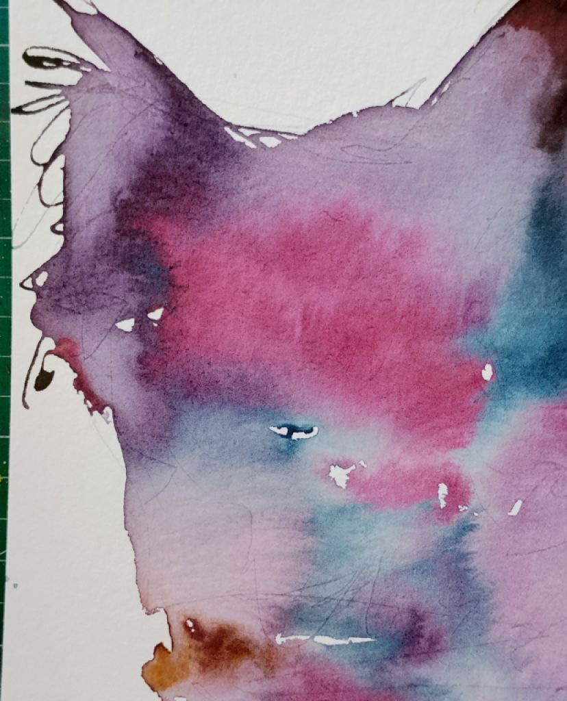 Watercolor of blue-purple hen