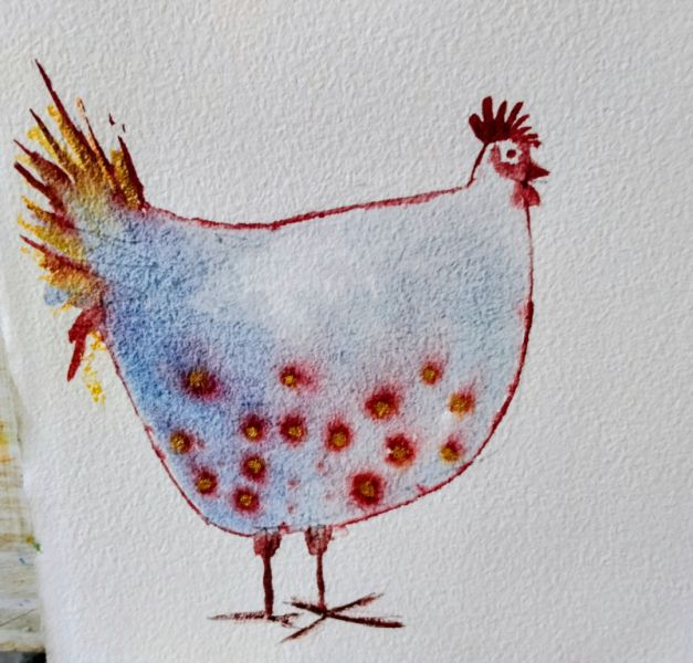 Aquarell einer Henne