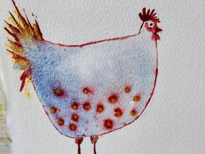 Aquarell einer Henne