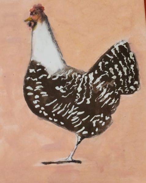 Aquarell einer Henne in Schwarzweiß