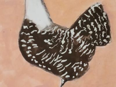 Aquarell einer Henne in Schwarzweiß