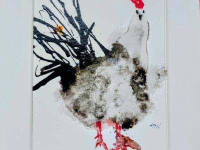 Aquarell eines Hahns auf Papier