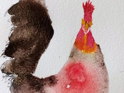 Aquarell eines Hahns auf Papier