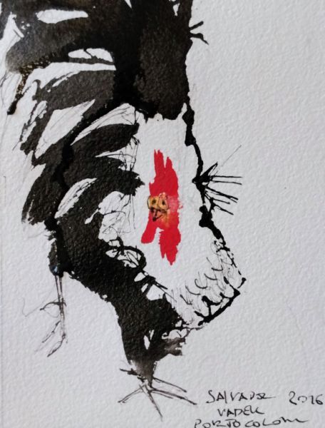 Aquarell eines schwarzen Hahns