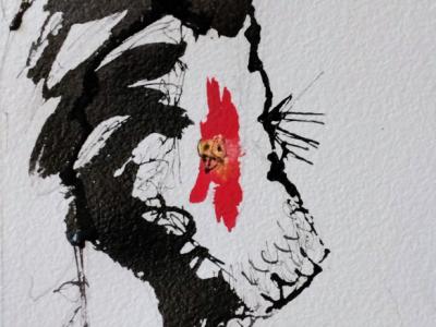 Aquarell eines schwarzen Hahns