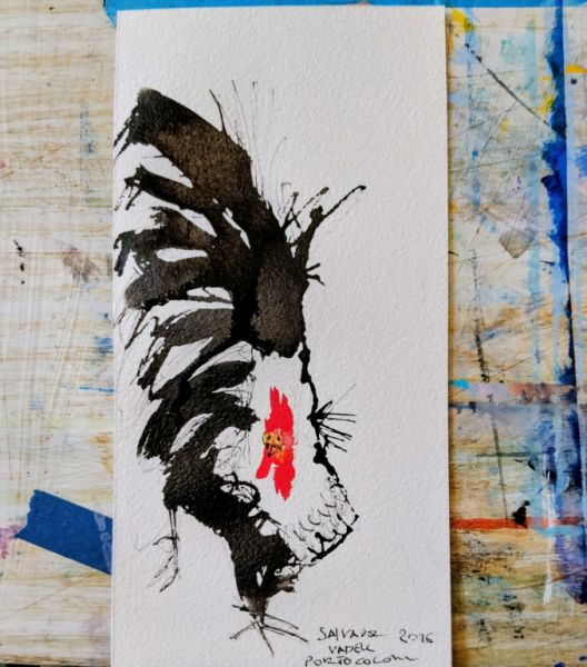 Aquarell eines schwarzen Hahns