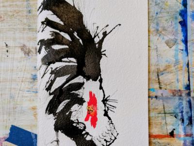 Aquarell eines schwarzen Hahns
