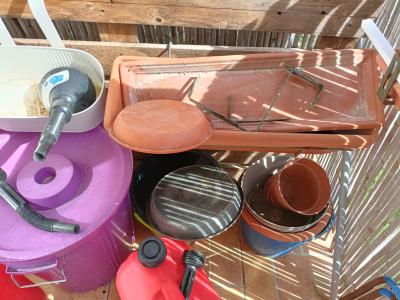 Balcony boxes, plant containers and watering cans