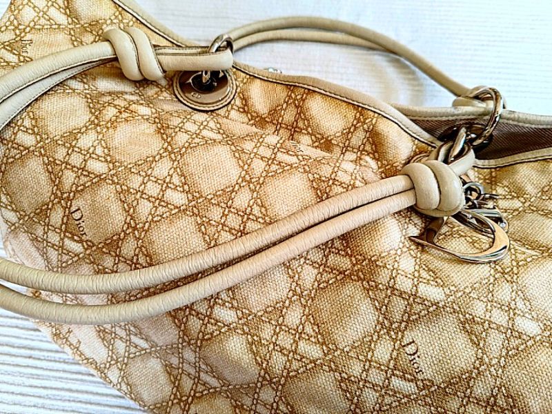 Beige Cannage Canvas Shopping Bag by Christian Dior