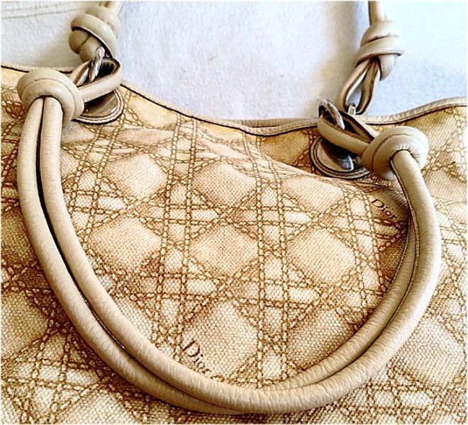 Beige Cannage Canvas Shopping Bag by Christian Dior