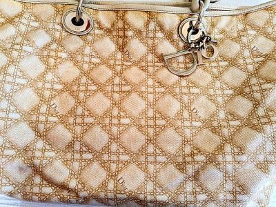 Beige Cannage Canvas Shopping Bag by Christian Dior