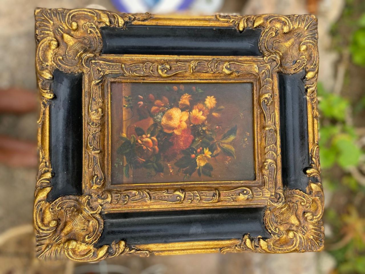 Bild antik klein Blumenmotiv barocker Rahmen