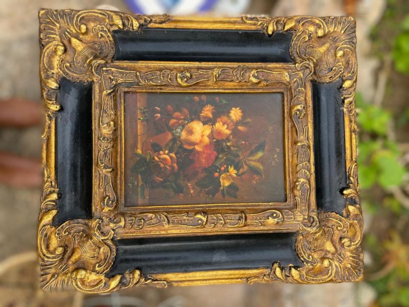 Bild antik klein Blumenmotiv barocker Rahmen