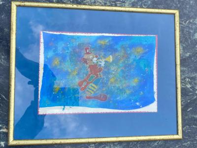 Bild klein Motiv Clown mit Trompete goldener Rahmen