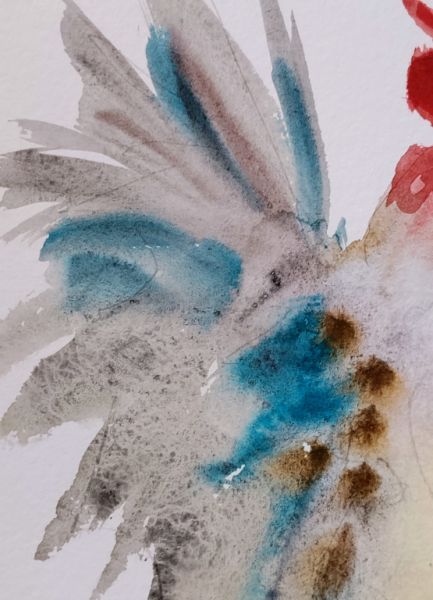 Blauer und roter Hahn