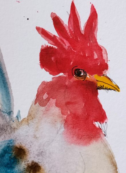 Blauer und roter Hahn