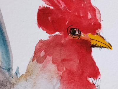 Blauer und roter Hahn