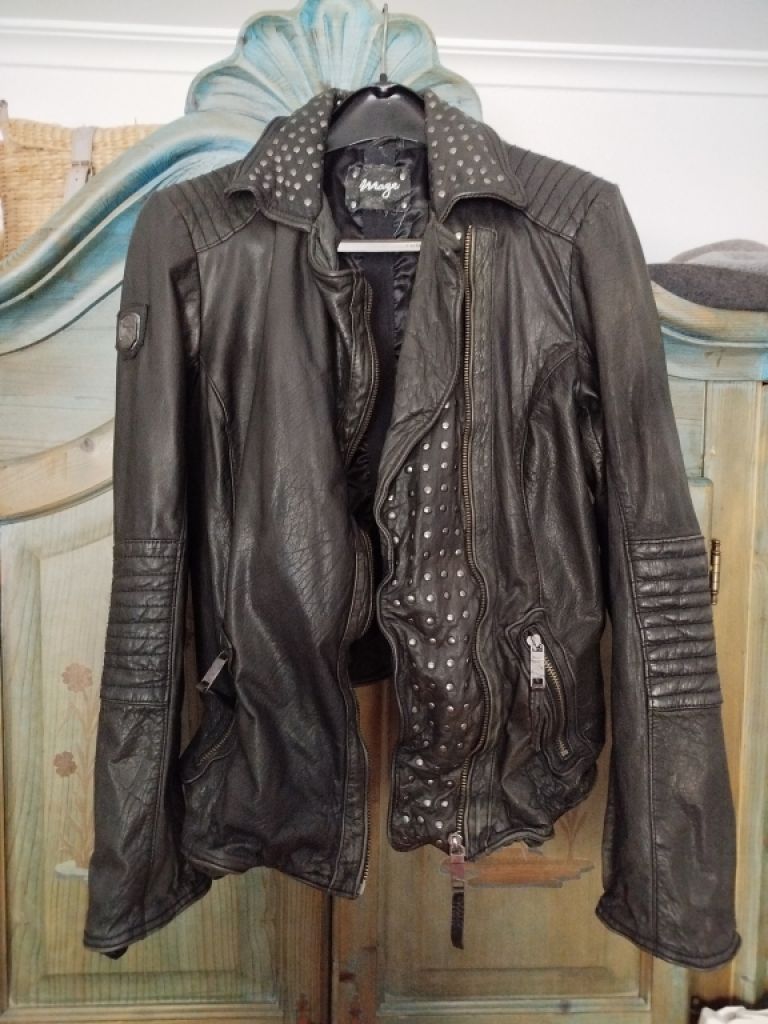 Women's leather biker jacket - black, size 42-44