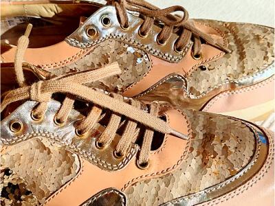 Damen, Pailletten-Sneaker kombinieren Roségold, Beige- und Metallic-Töne, Gr. 38