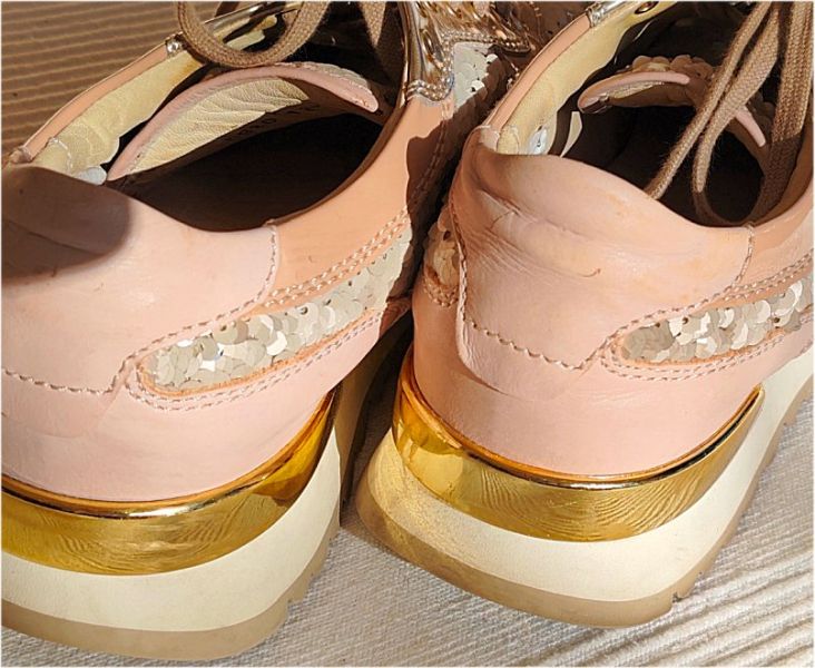 Damen, Pailletten-Sneaker kombinieren Roségold, Beige- und Metallic-Töne, Gr. 38